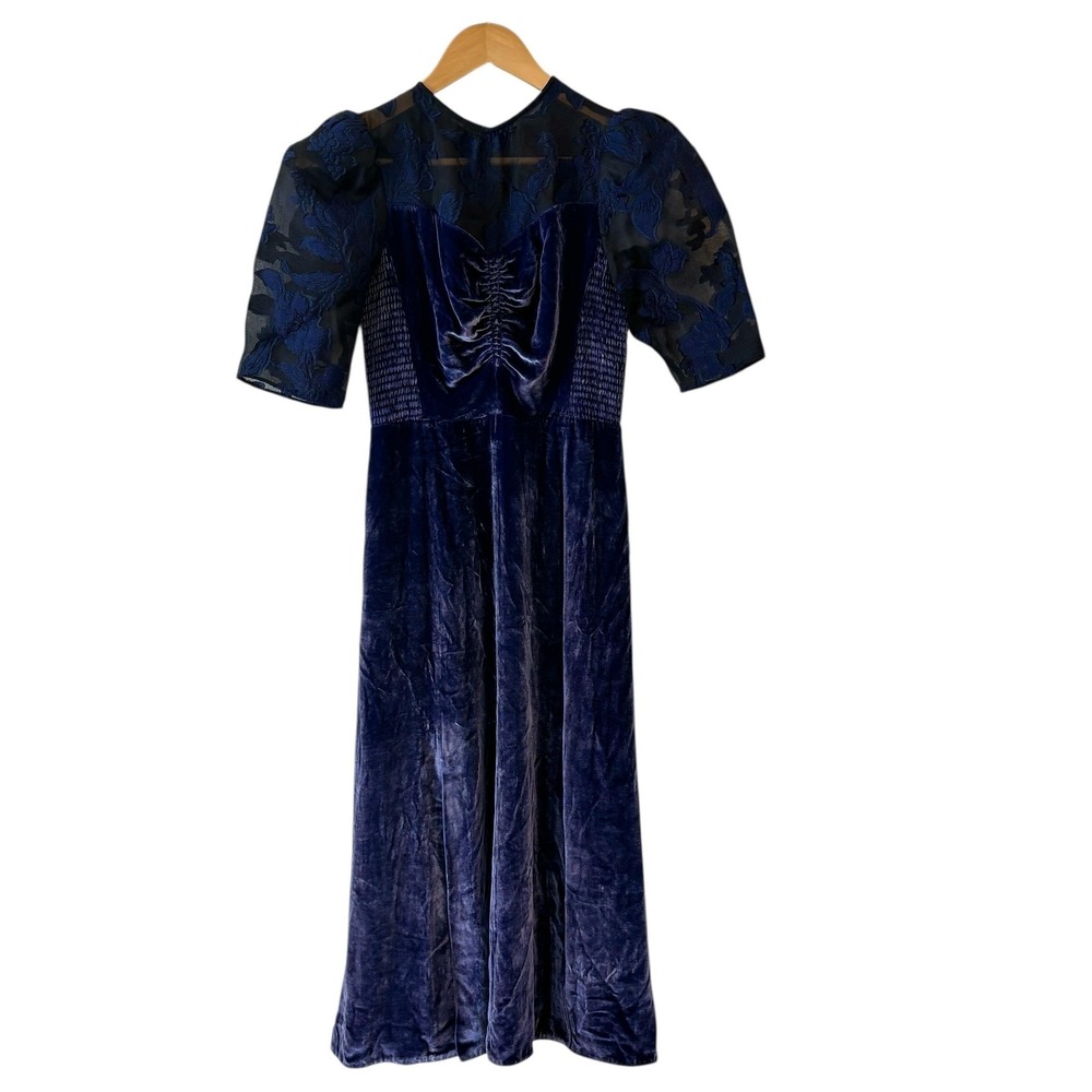 Rebecca Taylor Velvet Midi Dress Size 2 Organza Silk Lace‎ Dark Romance Formal